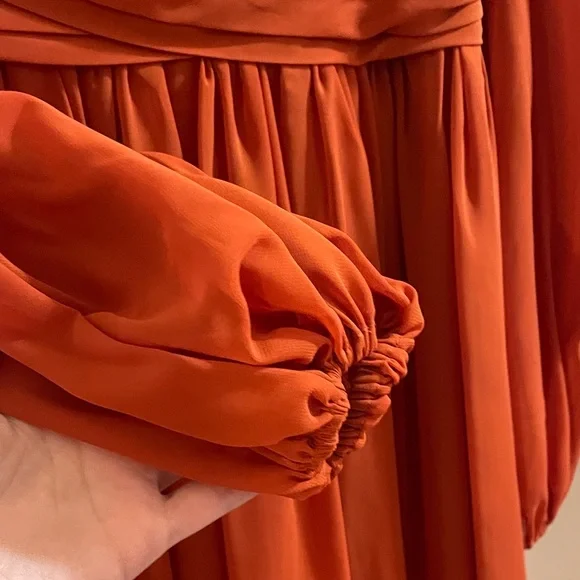 Azazie Long Sleeve Dress in Rust - Picture 3 of 6